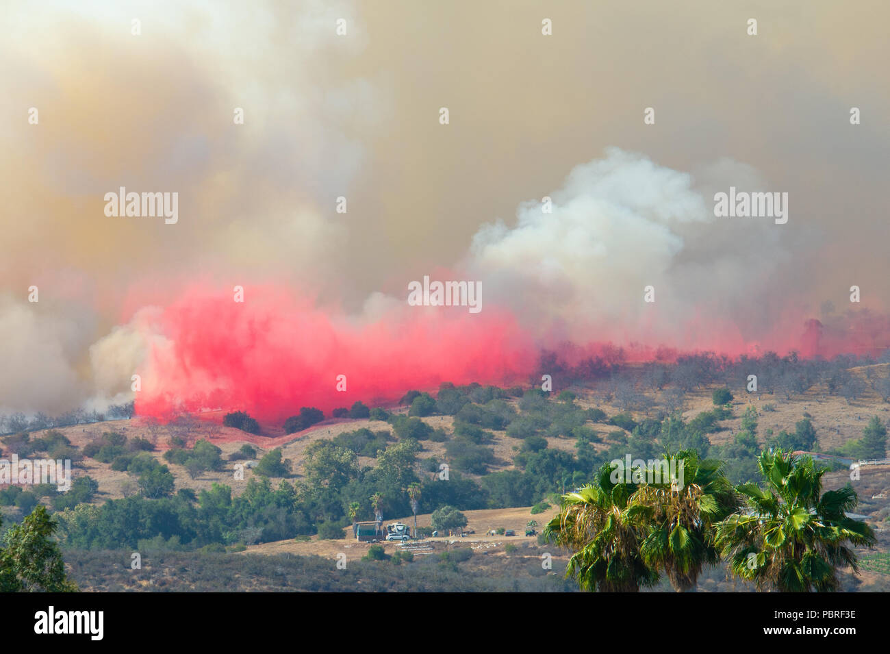 Fallbrook, California, USA – July 29 2018: CalFire battles wildfire near Fallbrook, California in San Diego County. Stock Photo