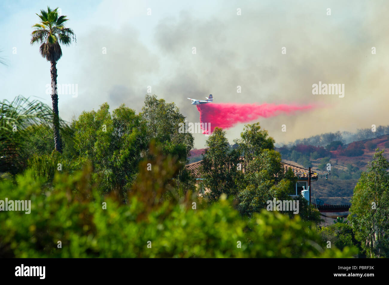 Fallbrook, California, USA – July 29 2018: CalFire battles wildfire near Fallbrook, California in San Diego County. Stock Photo