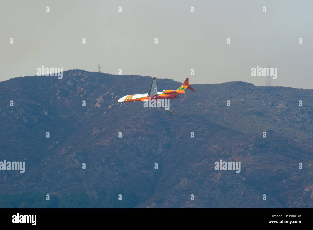 Fallbrook, California, USA – July 29 2018: CalFire battles wildfire near Fallbrook, California in San Diego County. Stock Photo