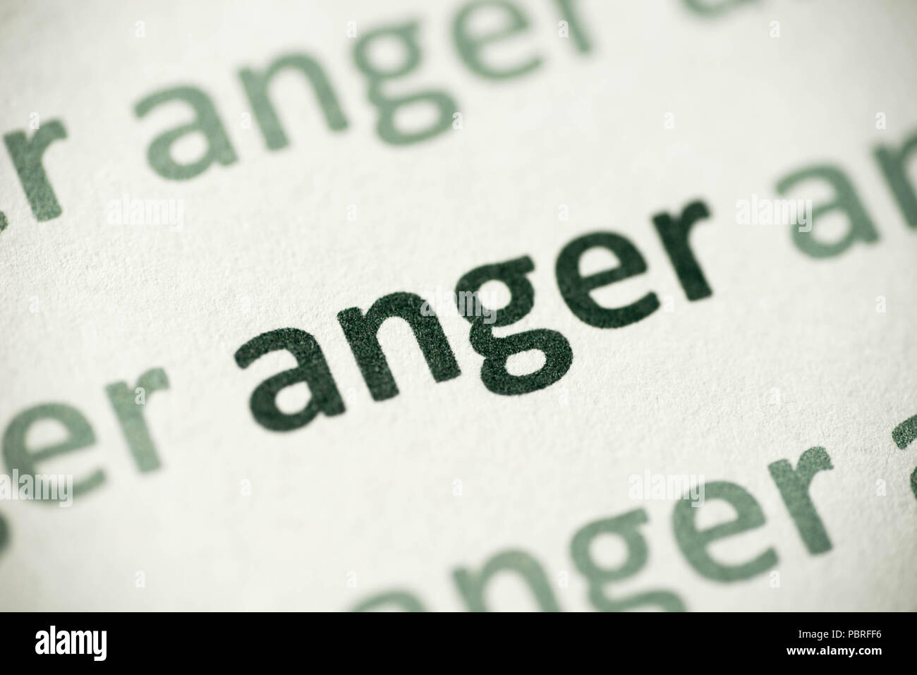 word anger printed on white paper macro Stock Photo