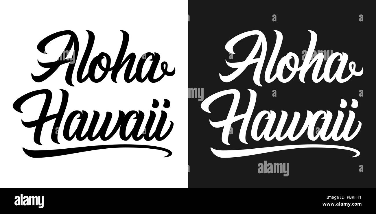 Summer lettering of Aloha Hawaii. Vector illustration of Aloha Hawaii inscription in black and white color. Each letter in the text is separated for e Stock Vector