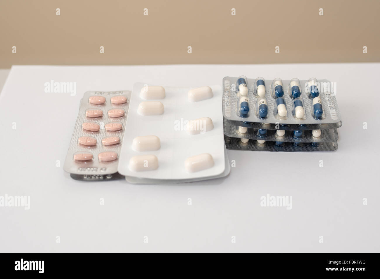 Several blister packs of prescription medication in blister packs Stock Photo