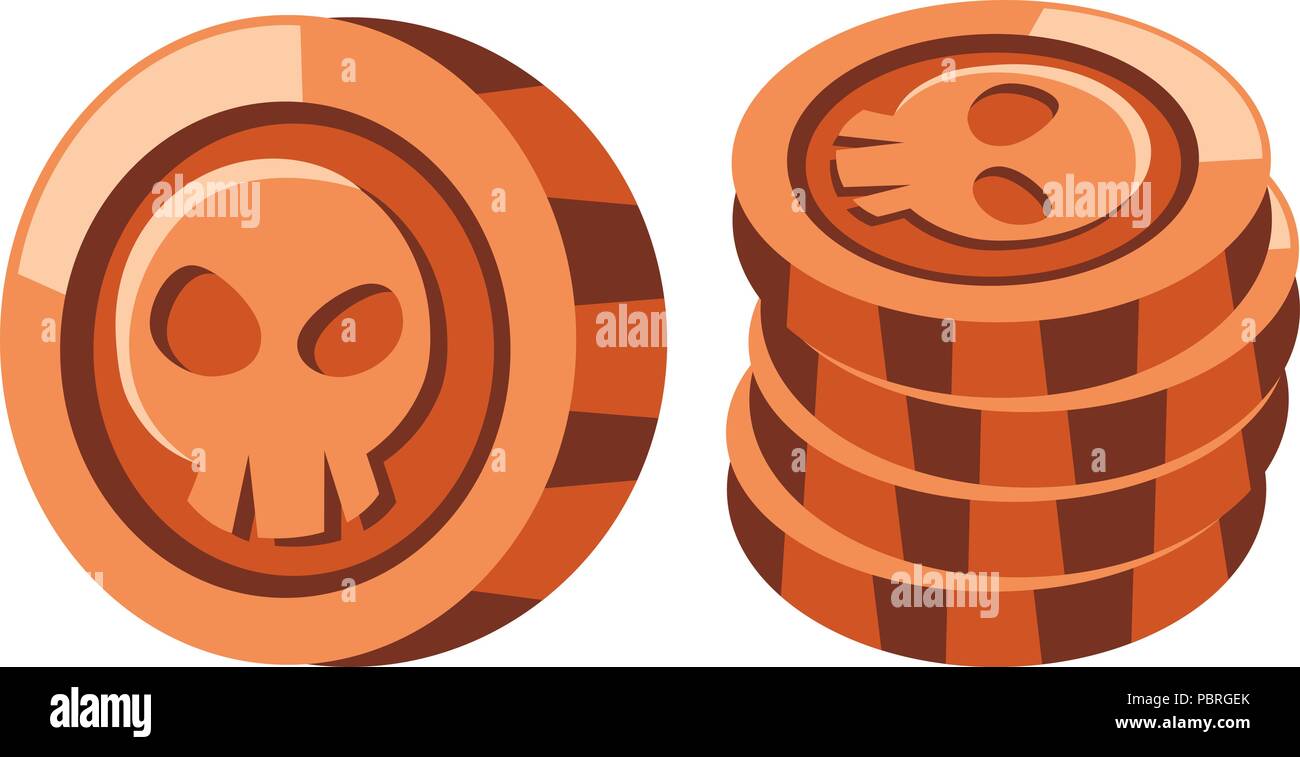 Cartoon vector bronze coins with a skull, icon Stock Vector Image & Art