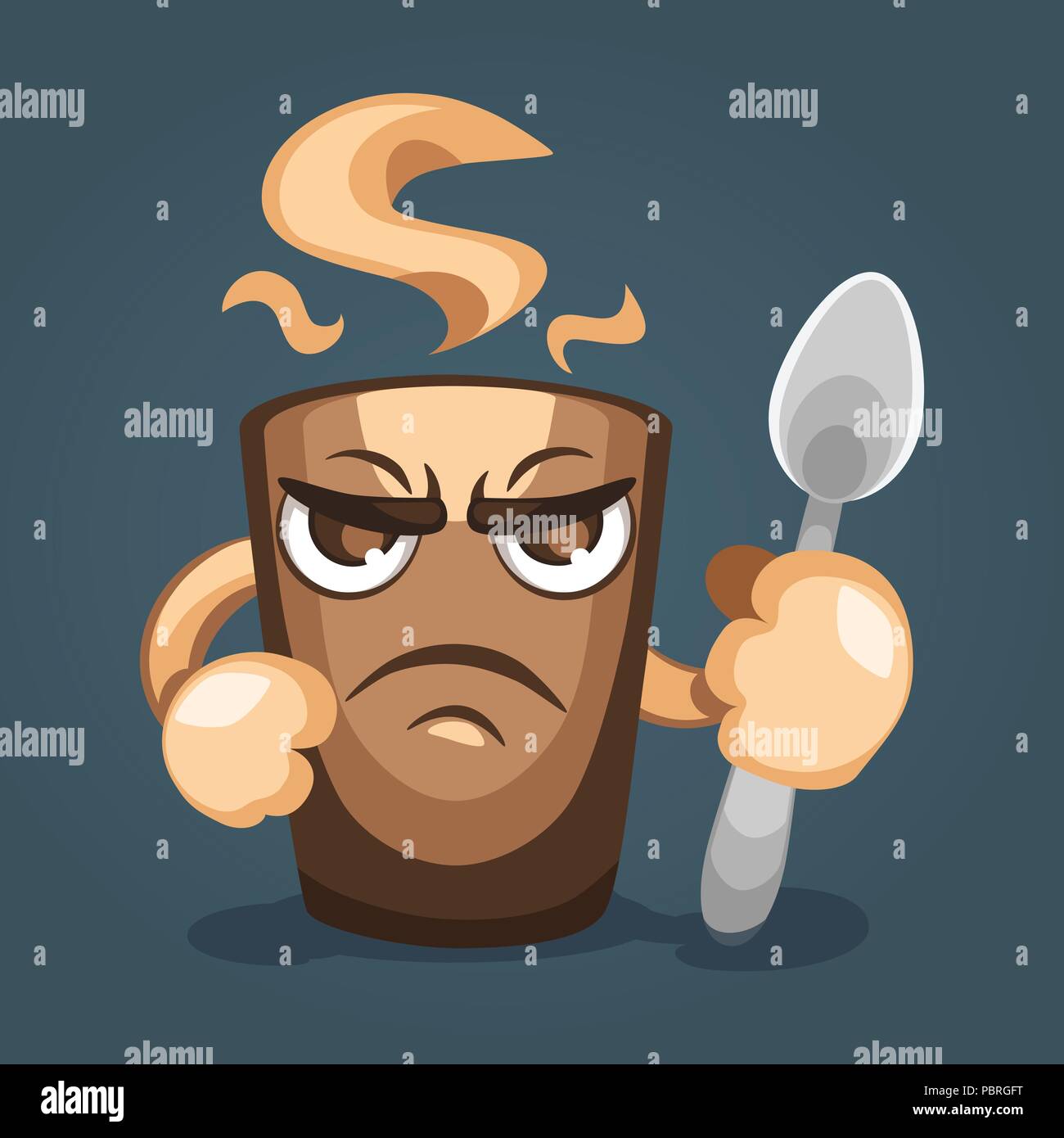 Illustration of a fearsome coffee mug with a fist and a spoon in hand, front view. Cartoon character design Stock Vector Image & Art - Alamy Illustration of a fearsome coffee mug with a fist and a spoon in hand, front view. Cartoon character design Stock Vector Image & Art - Alamy