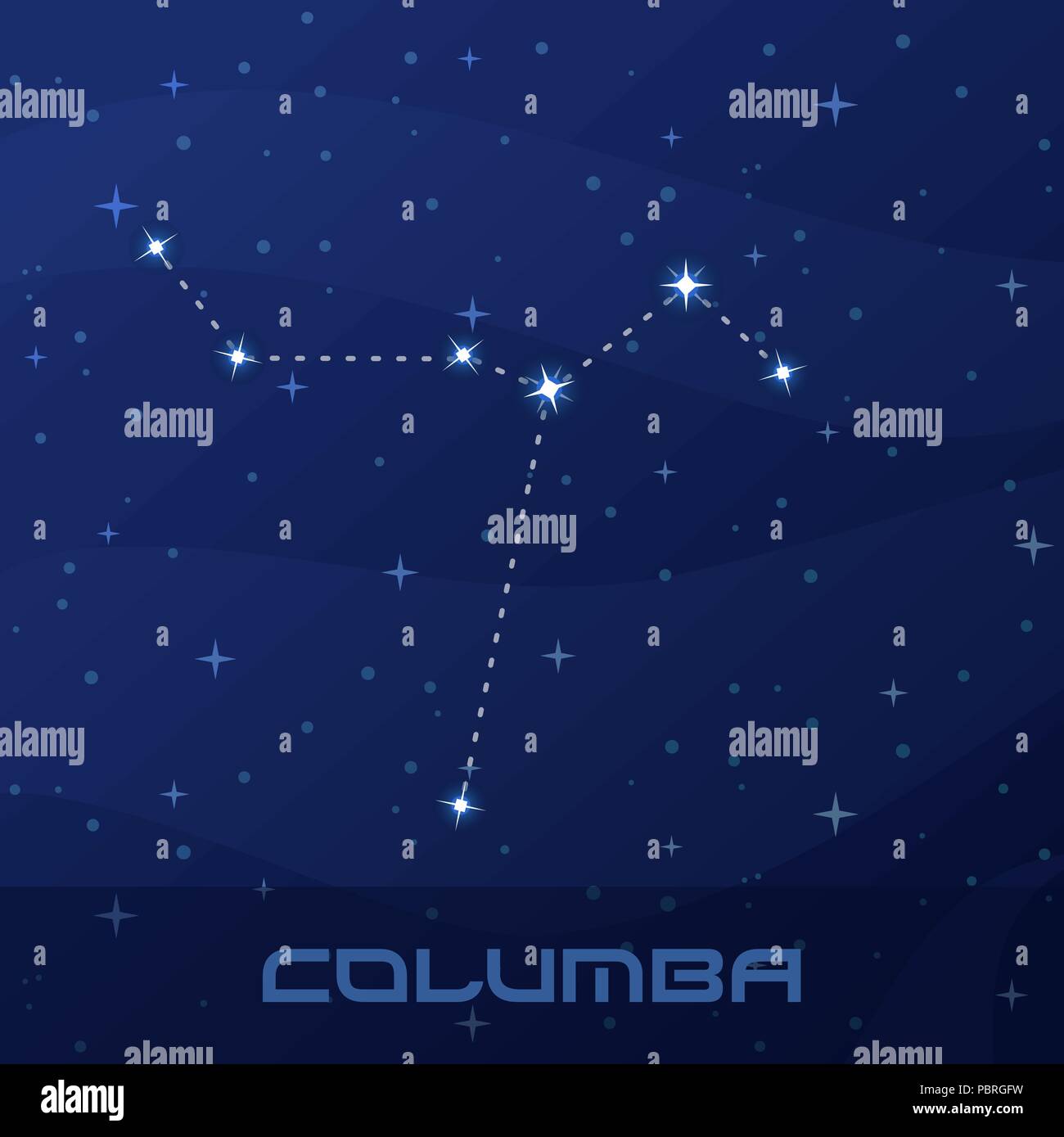 Constellation Columba, Dove, night star sky Stock Vector