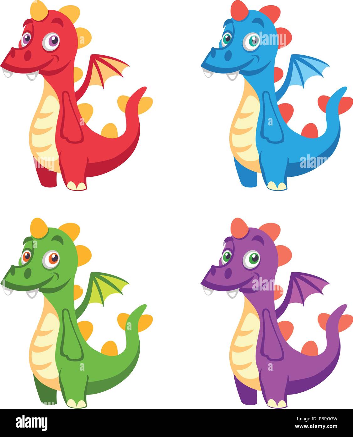 Cute cartoon smiling dragon character with wings and a tail in ...