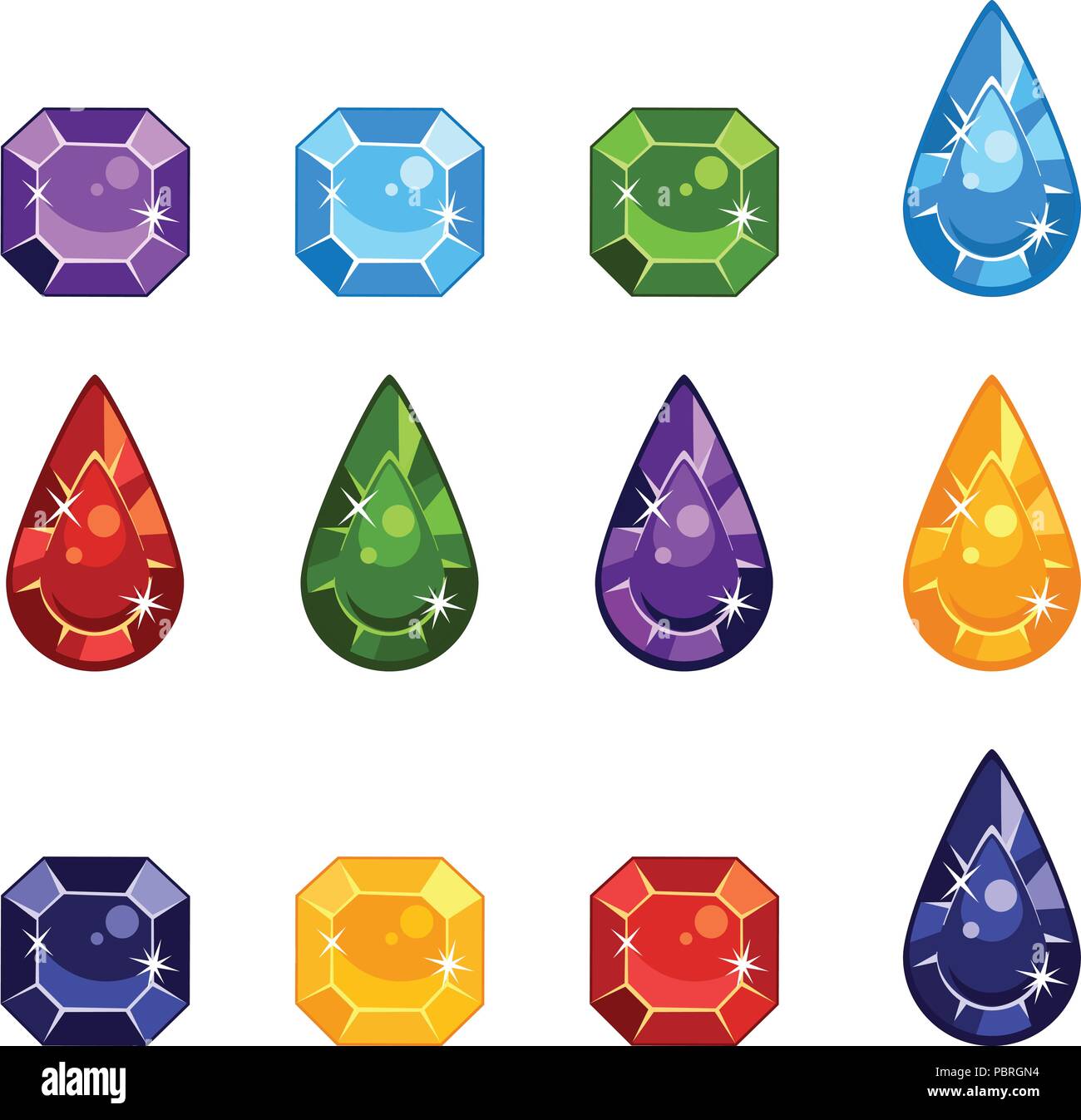 Set gemstones red and yellow shades Royalty Free Vector