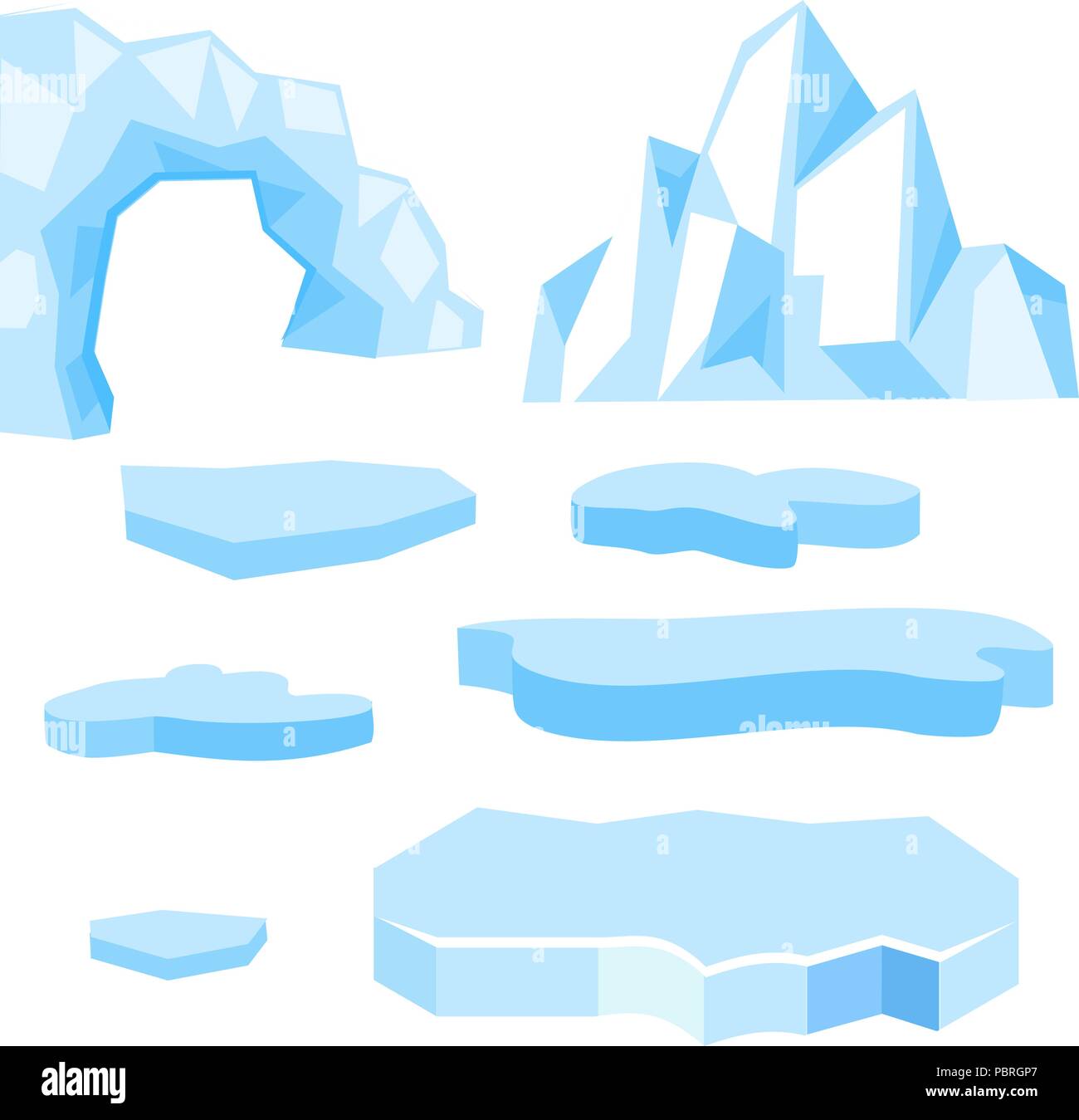 Set of cartoon vector blue floes and icebergs of different shape Stock Vector