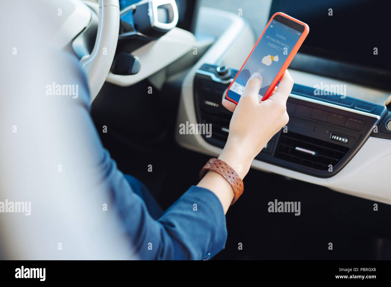 Modern smartphone showing the weather forecast Stock Photo