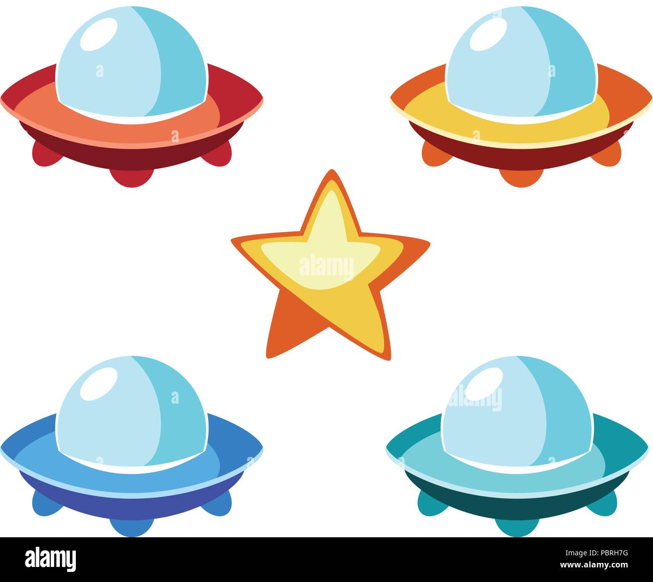 Illustration of cartoon flying saucers in different colors and ...