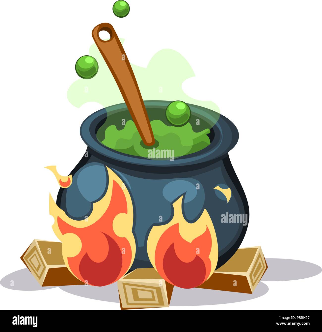 Cartoon vector boiling green potion in the cauldron Stock Vector