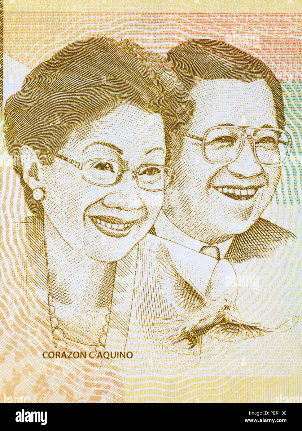Corazon C. Aquino, Benigno Simeon 'Ninoy' Aquino, Jr portrait from Philippine peso Stock Photo