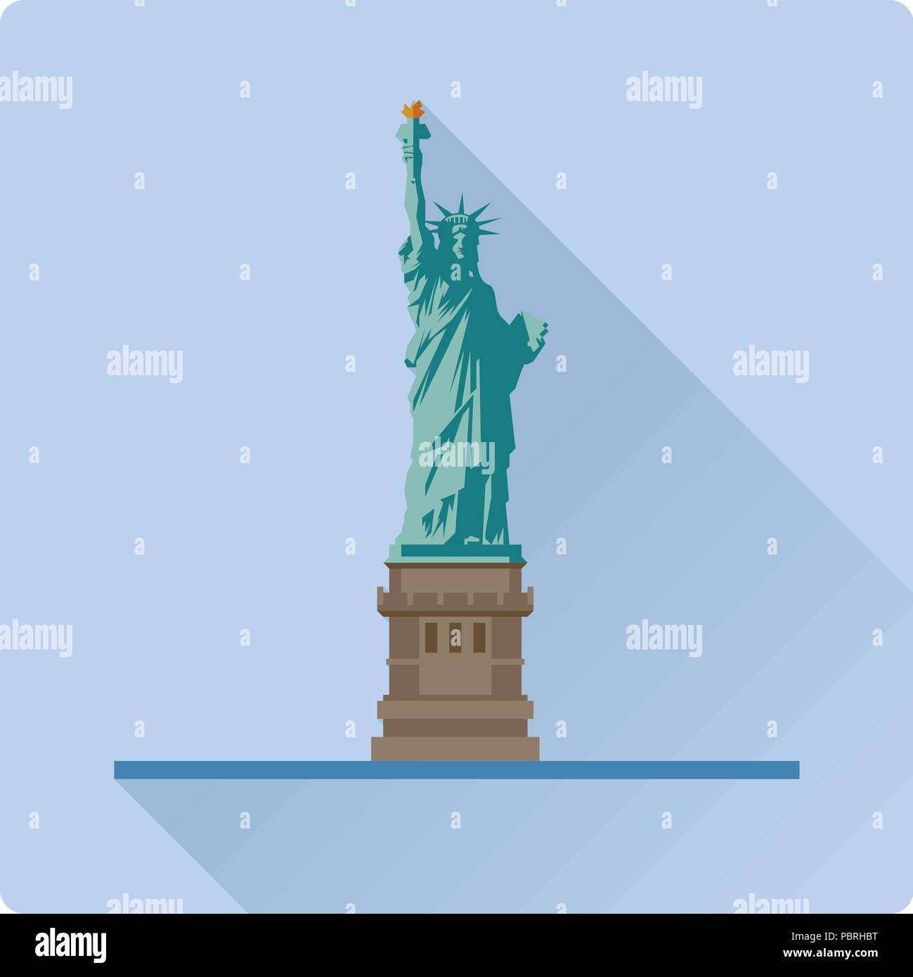 Flat design long shadow vector illustration of the Statue of Liberty at New York City, United States of America Stock Vector