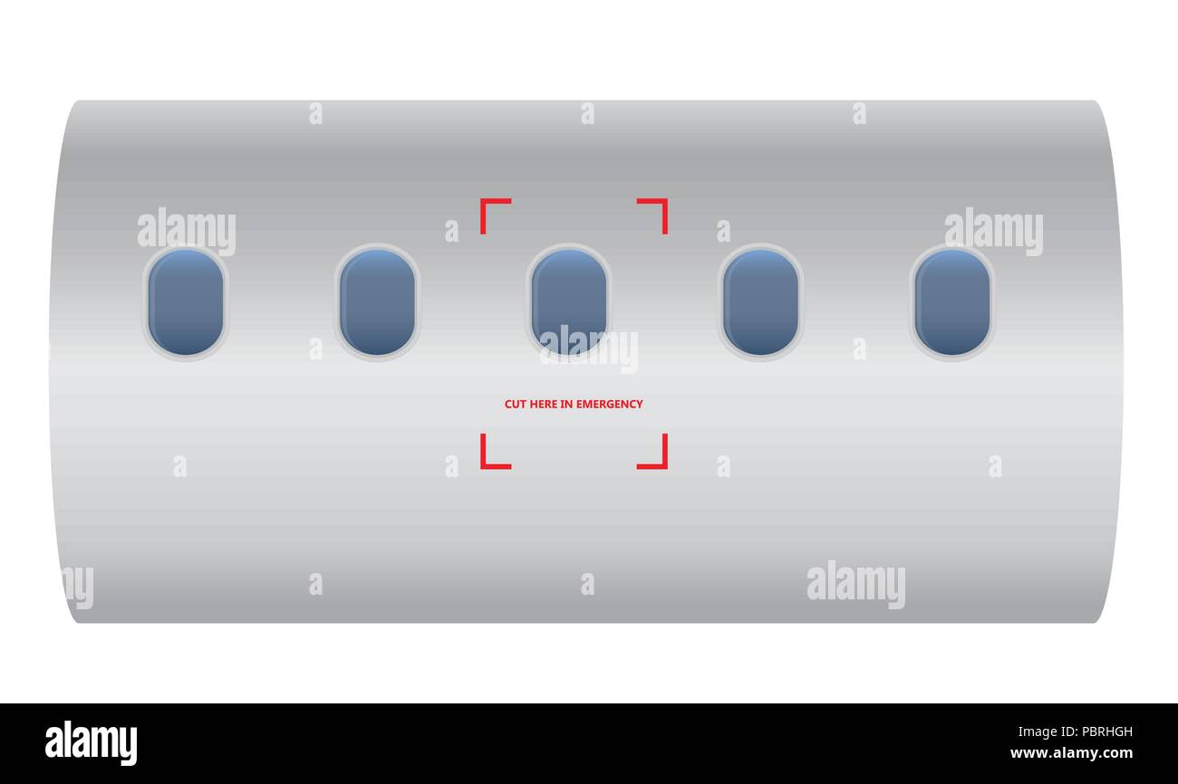 Cut here in emergency on airplane for emergenct team cut airplane Stock Vector