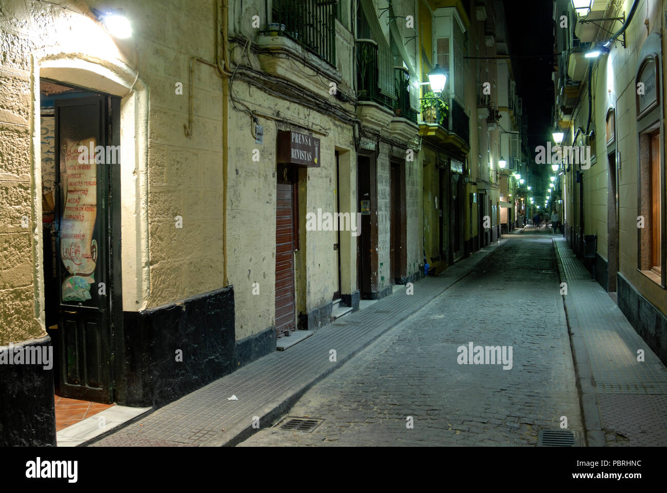 A deserted narrow street in the old town of Cadiz in Andalusia/ Cadiz-province, Southern Spain. Stock Photo