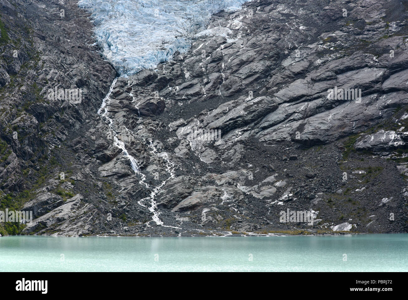 Melting glacier with lake, Glaciar Huemulam Lago del Desierto, near El Chalten, Patagonia, Argentina, South America Stock Photo