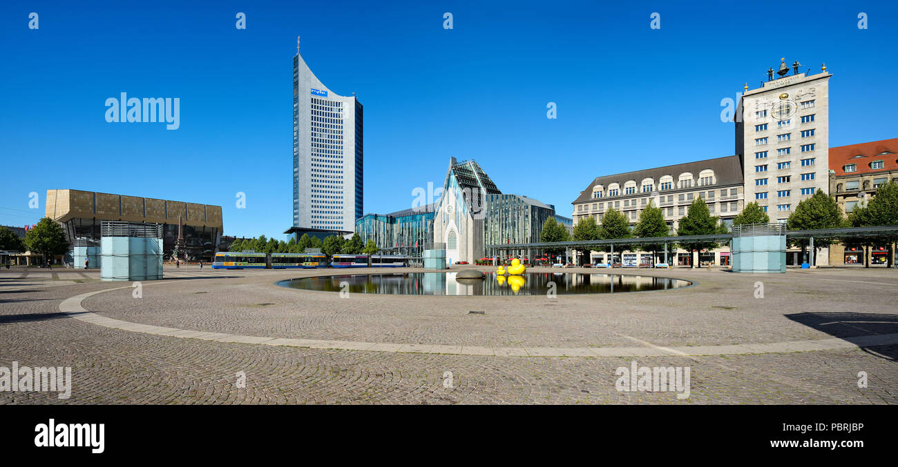 Augustus Square, Gewandhaus, City highrise, Augusteum and Paulinum of the University, Kroch highrise, Leipzig, Saxony, Germany Stock Photo