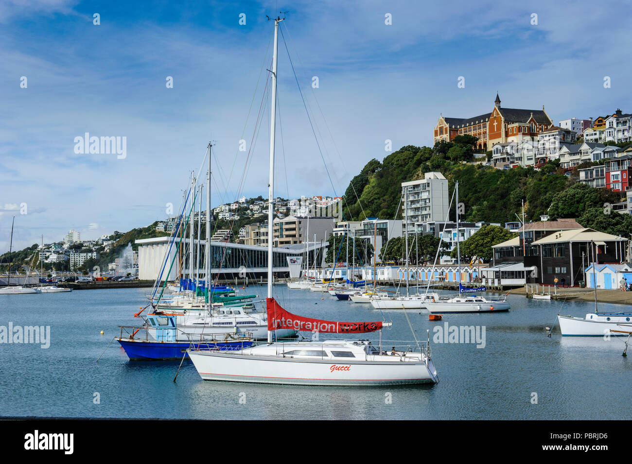 Little boats in the harbour of Wellington, North Island, New Zealand Stock Photo