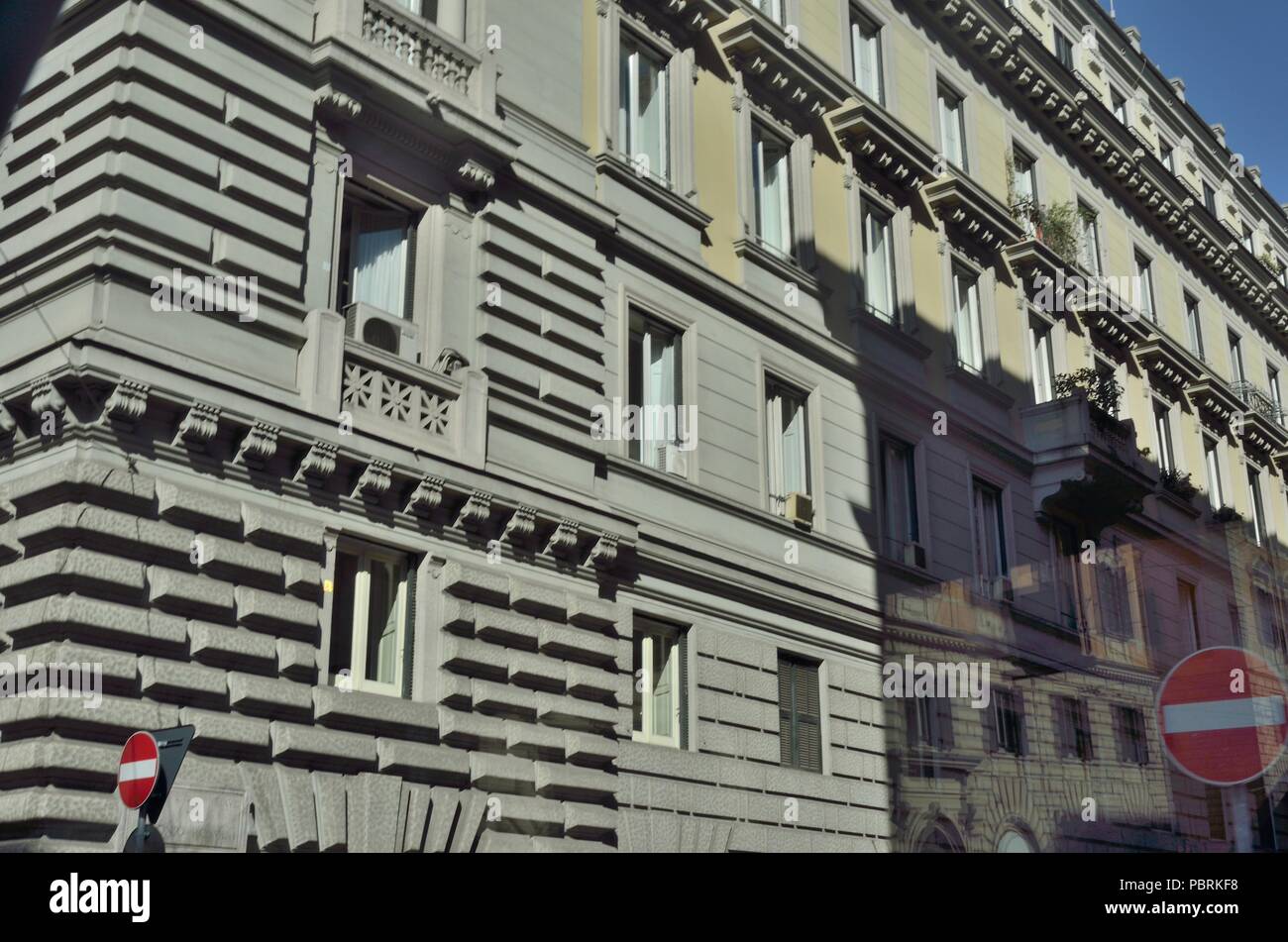 Beautiful Pattern created by windows of a commercial building, Rome, Italy Stock Photo