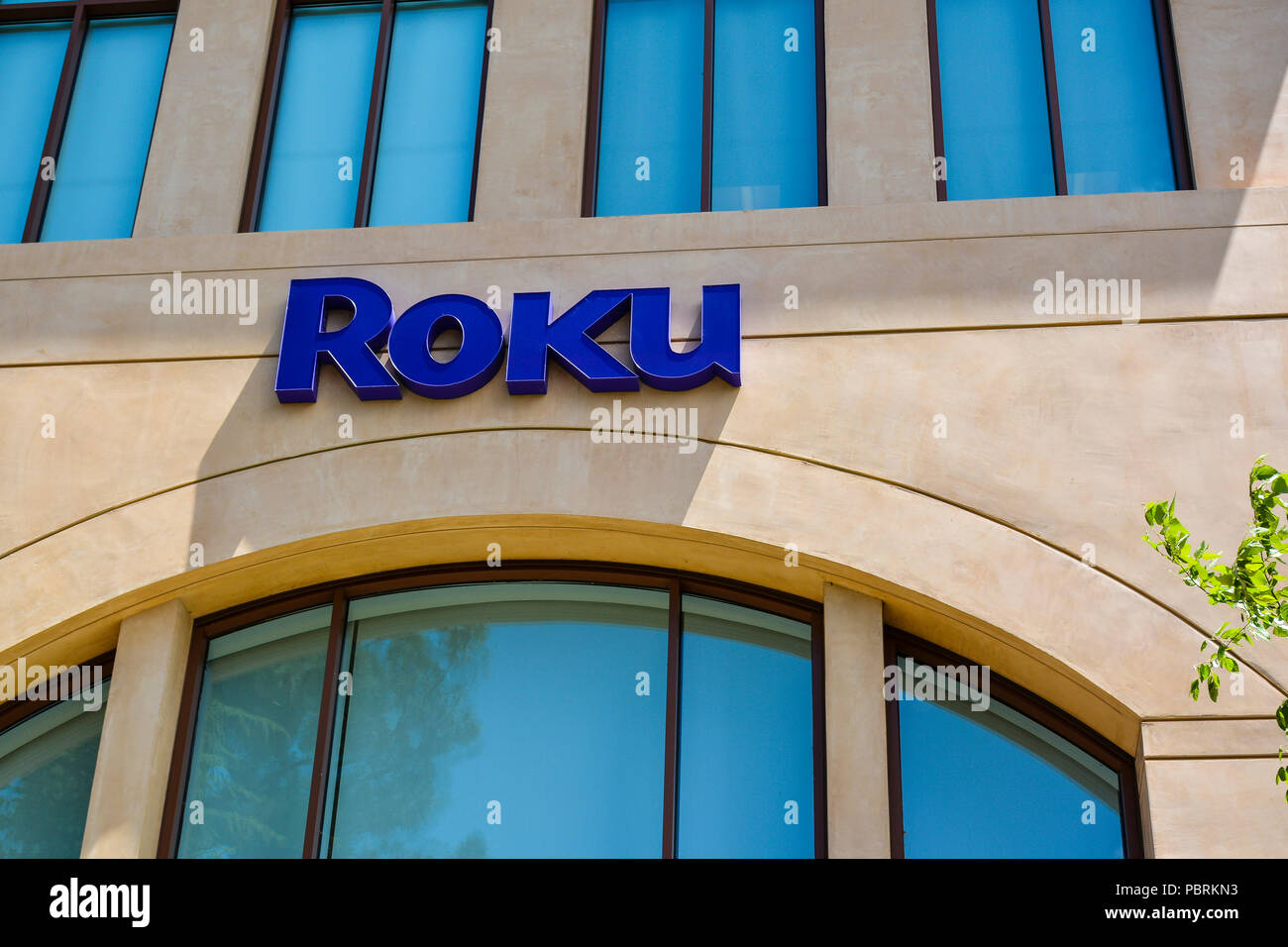 Los Gatos, CA - Jun. 10, 2017: Roku, Inc. Headquartered in Los Gatos, CA., Roku is a private company that manufactures home digital media products. Stock Photo