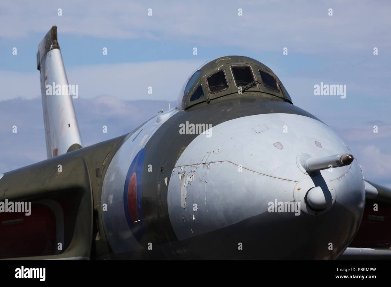 The cockpit area of Vulcan Bomber XM597 on display at the national museum of flight, East Fortune near Edinburgh Stock Photo
