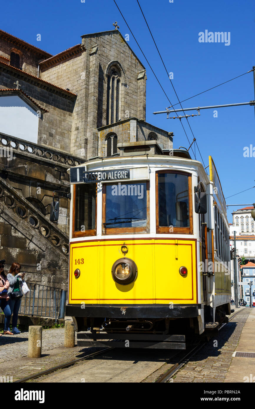 Historic electric tram number 143 in Porto Portugal Stock Photo
