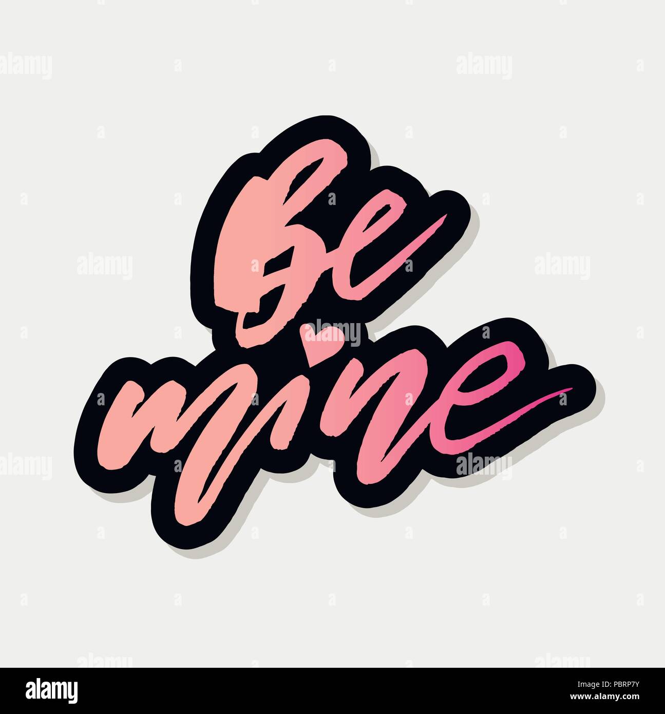 Be mine Sticker Gradient Vector Lettering Calligraphy Design Text Heart Stock Vector