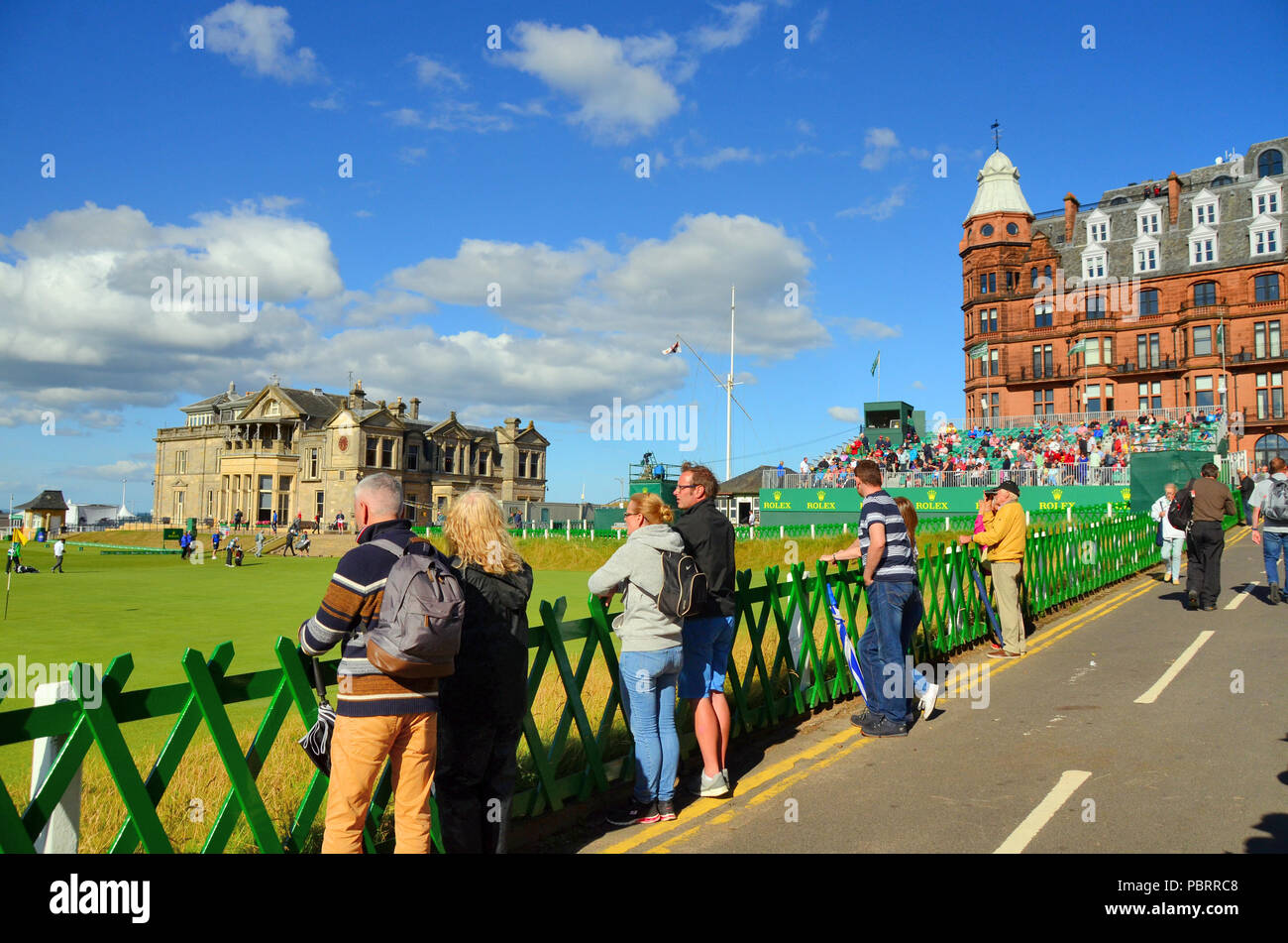Spectators at the Senior Open Championship 2018, held at the Royal and Ancient golf course at St.Andrews Fife. Scotland Stock Photo