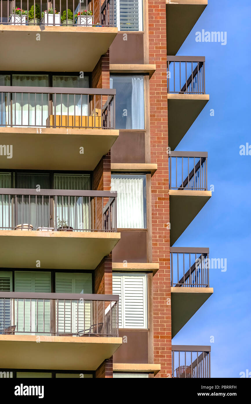 Close up of balconies on high rise Stock Photo