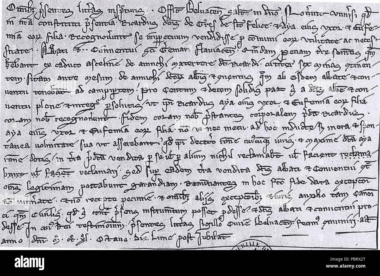 Acte d'officialité (Beauvais) 11 mai 1248 au sujet d'une vente au bénéfice de l'Abbaye St-Germer de Fly. Stock Photo