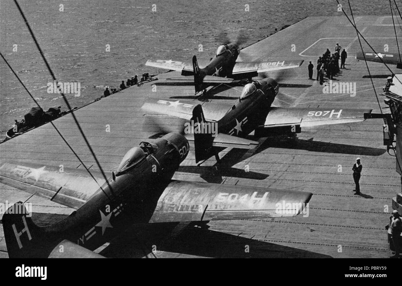 AD-6 Skyraiders of VA-155 are launched from USS Yorktown (CVA-10 ...