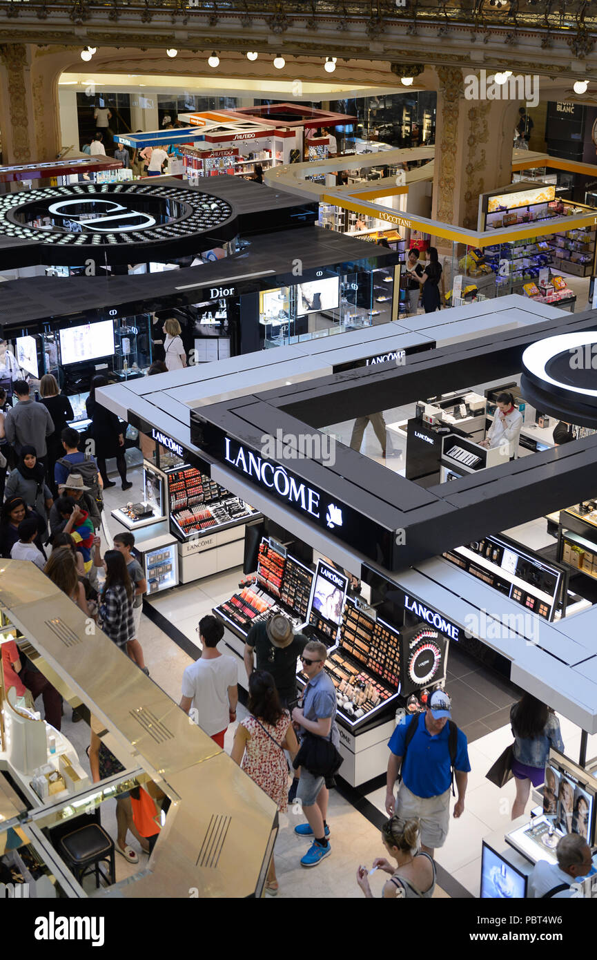 PARIS, FRANCE - JUN 6, 2015: Lancome section in the Galeries Lafayette city  mall. It was open in 1912 Stock Photo - Alamy