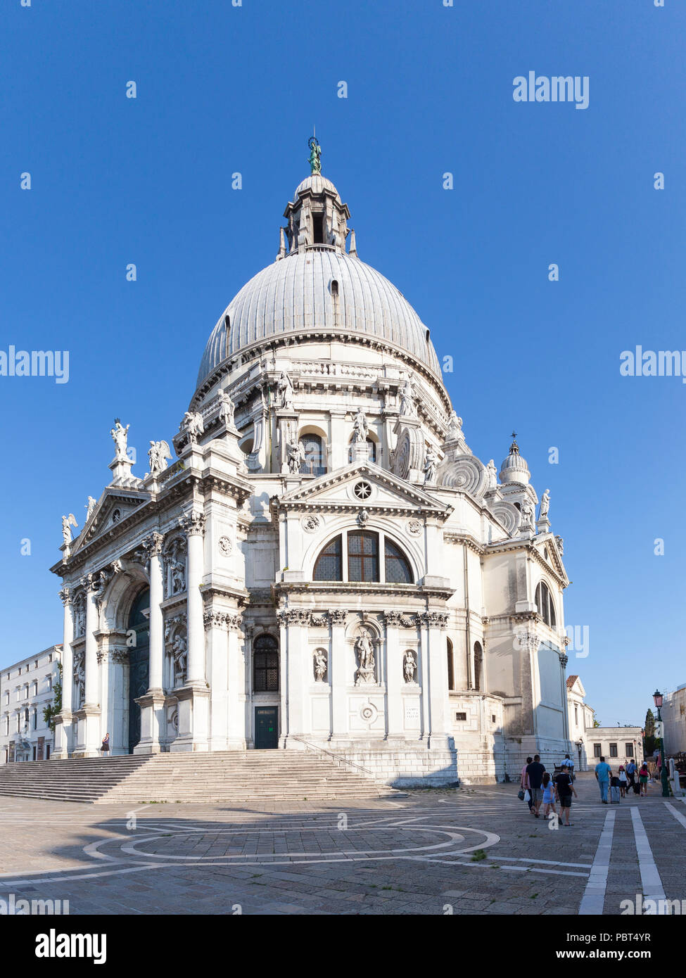 Basilica di Santa Maria della Salute, Grand Canal, Dorsoduro, Venice, Veneto, Italy. Baroque architecture ,17thC, Baldassare Longhena, votive plague c Stock Photo