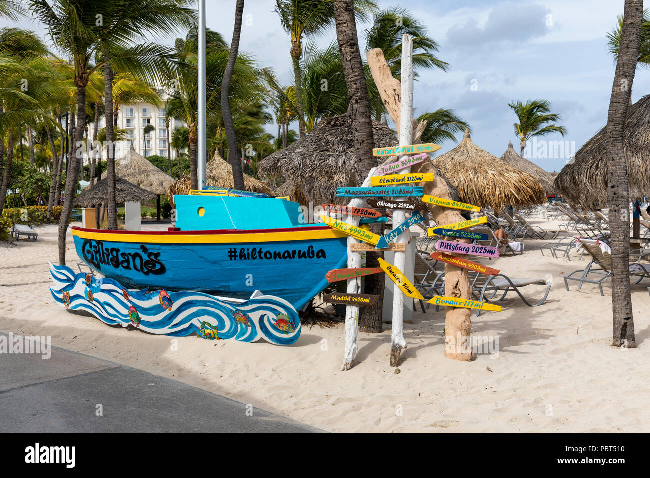 Gilligan's Seafood Shack beach bar and restaurant, Palm Beach, Aruba, Caribbean Stock Photo