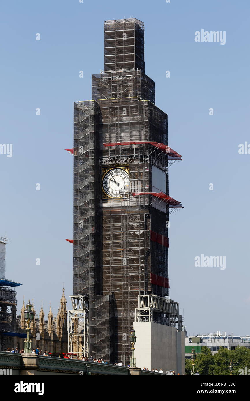 Big Ben and the Elizabeth Tower under major repair Thames London Stock Photo