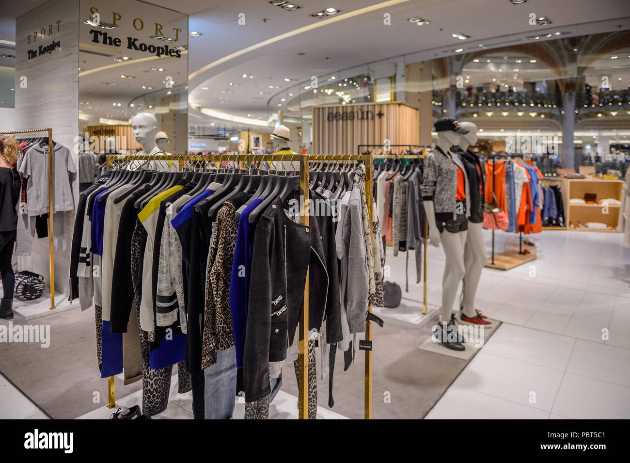PARIS, FRANCE - JUN 6, 2015: Sport the Kooples in the Galeries Lafayette city mall. It was open in 1912 Stock Photo