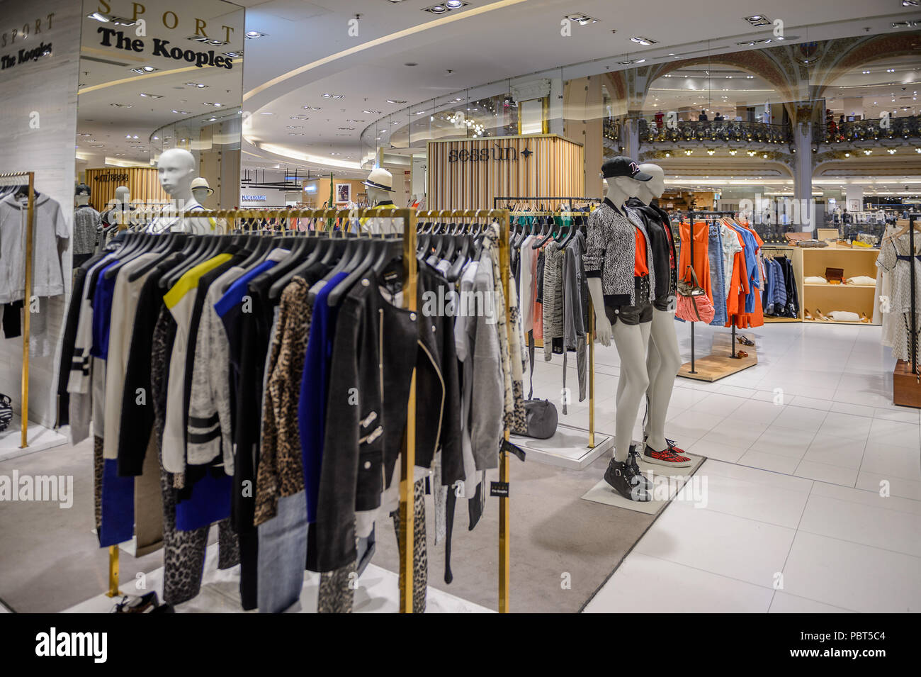 PARIS, FRANCE - JUN 6, 2015: Sport the Kooples in the Galeries Lafayette city mall. It was open in 1912 Stock Photo