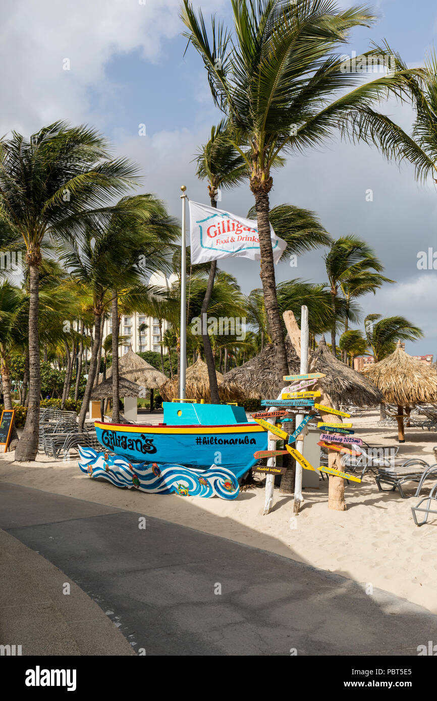 Gilligan's Seafood Shack beach bar and restaurant, Palm Beach, Aruba, Caribbean Stock Photo