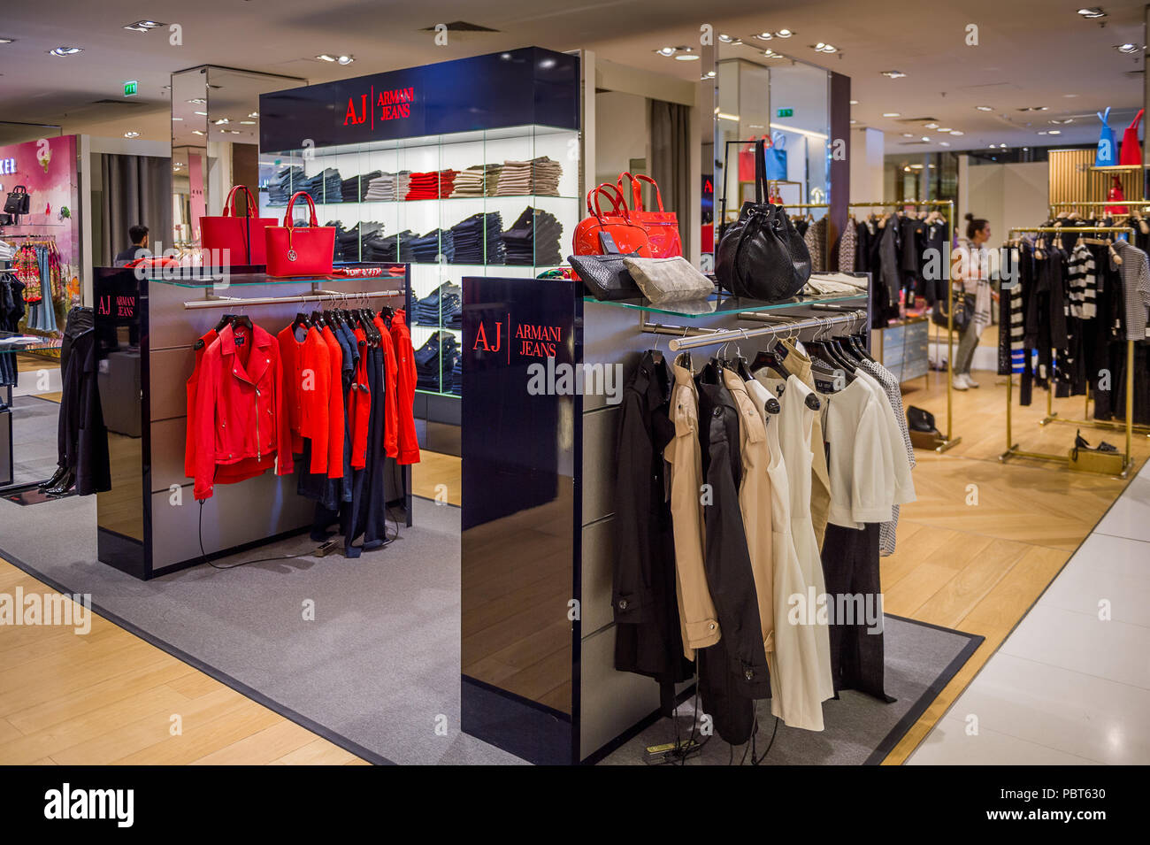 PARIS, FRANCE - JUN 6, 2015: Armani section in the Galeries Lafayette city  mall. It was open in 1912 Stock Photo - Alamy