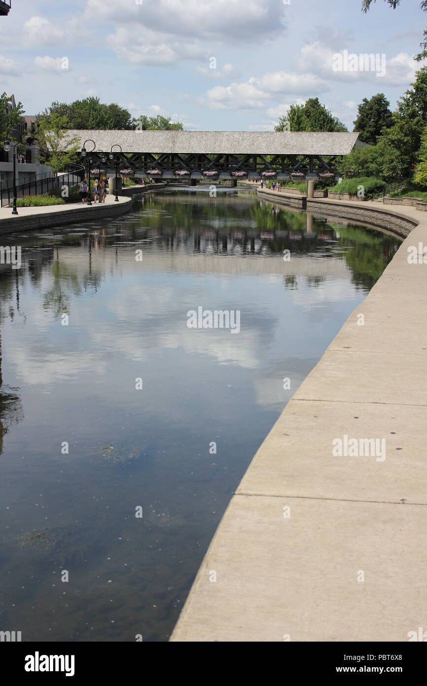 DuPage River walk in Chicago suburb Naperville, Illinois on a bright