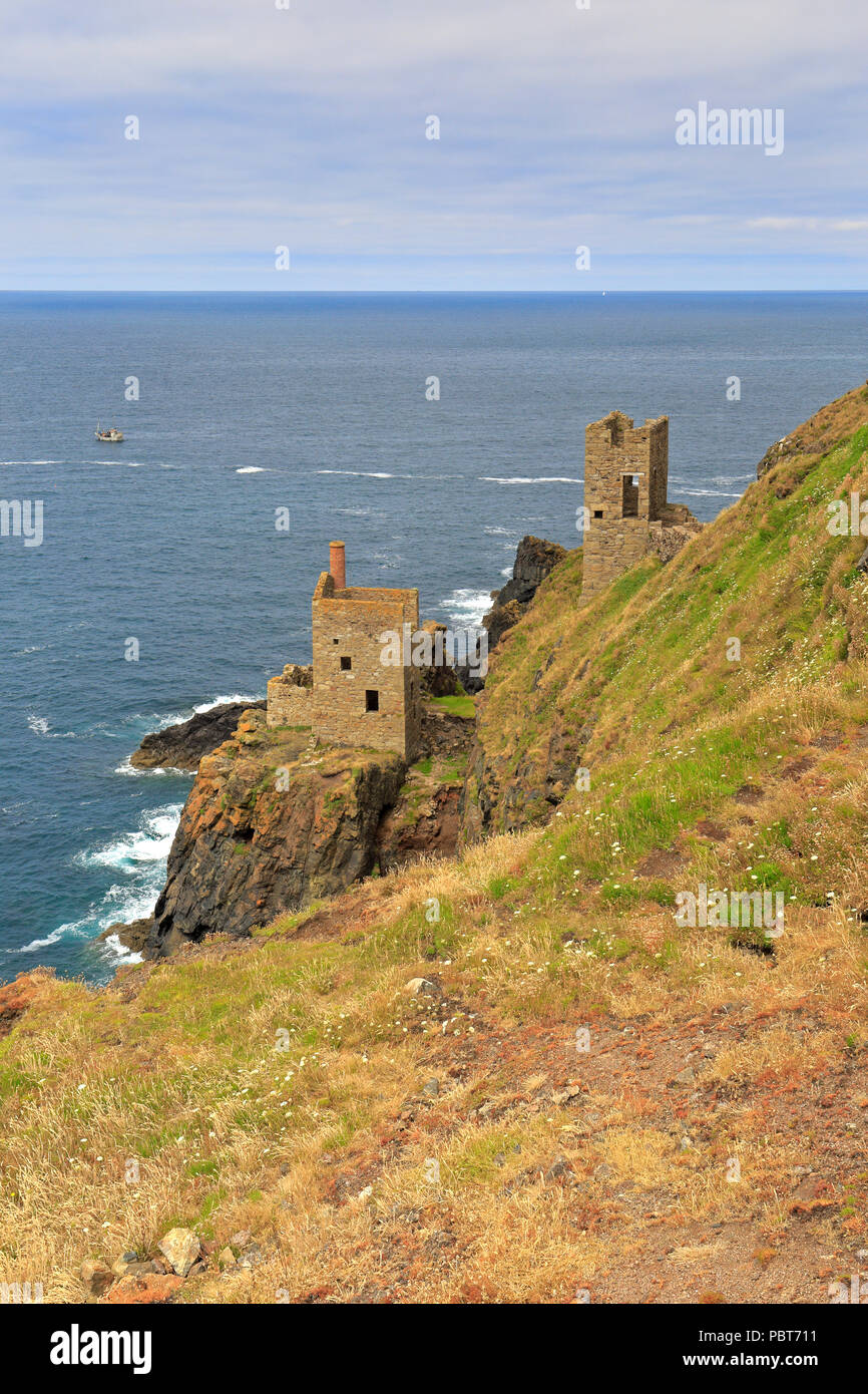 Remains of the Crowns Engine Houses, Botallack Mine near St Just, UNESCO World Heritage Site, Cornwall, England, UK. Stock Photo