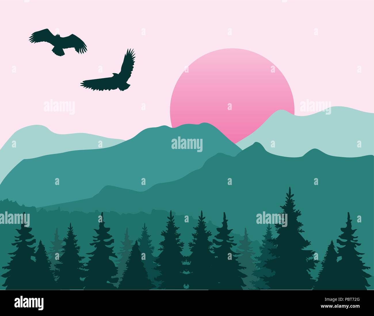 illustration of mountain landscape flat nature design Stock Image & Art - Alamy