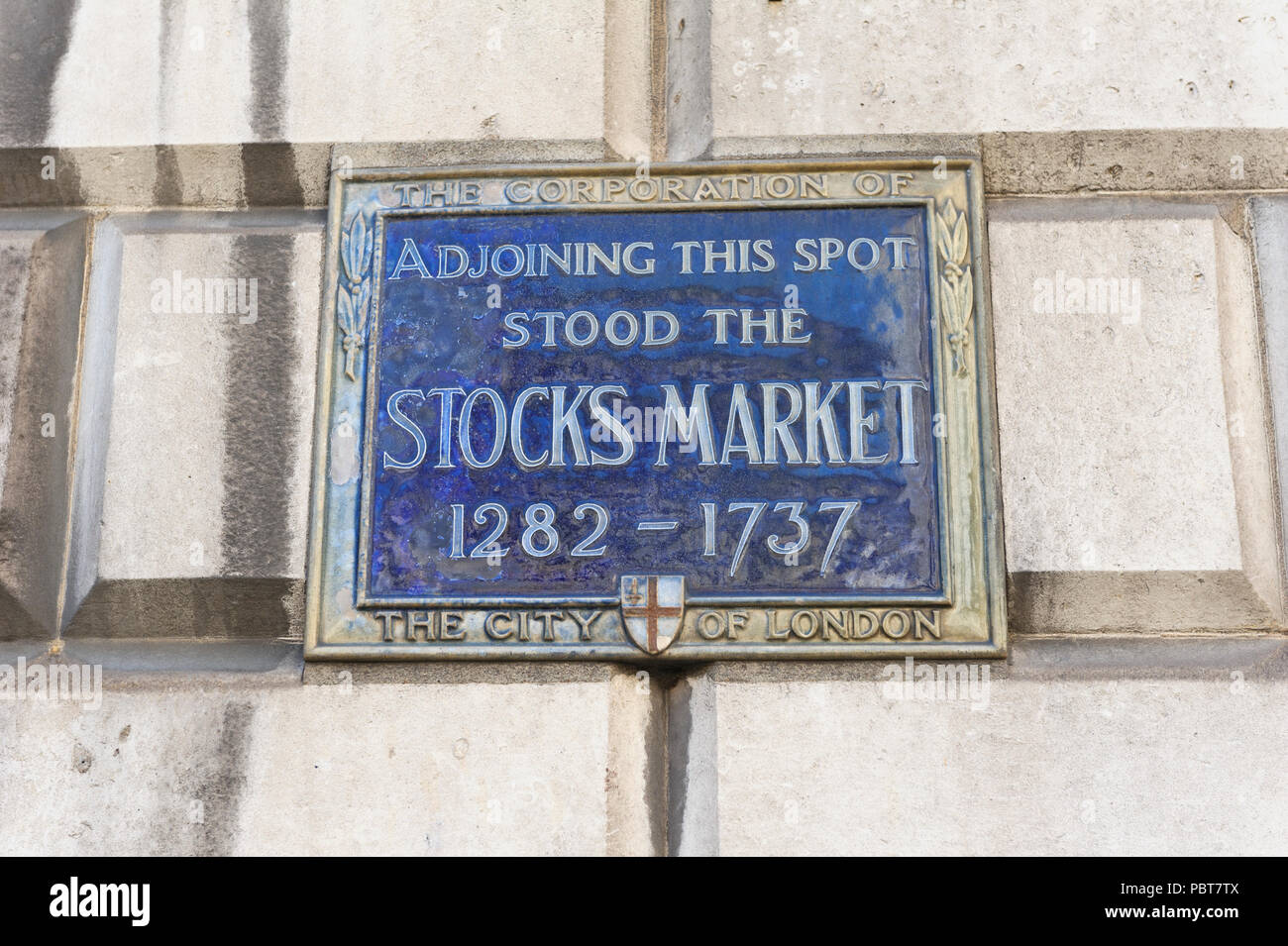 Stocks Market blue historic plaque, London, England, United Kingdom Stock Photo