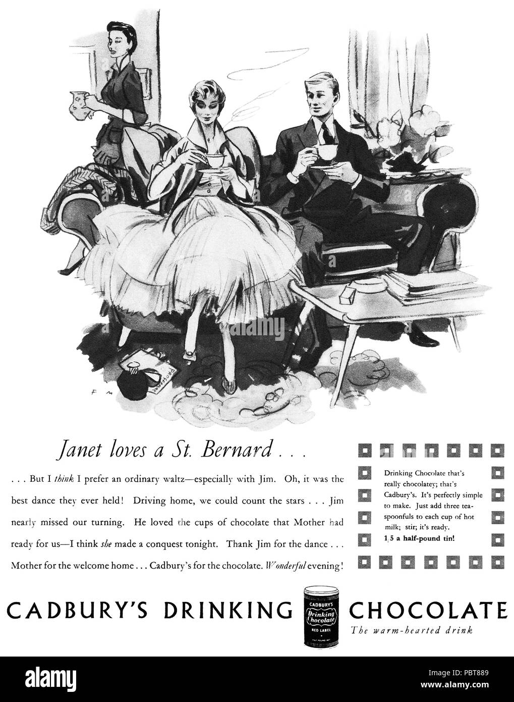 1954 British advertisement for Cadbury's drinking chocolate