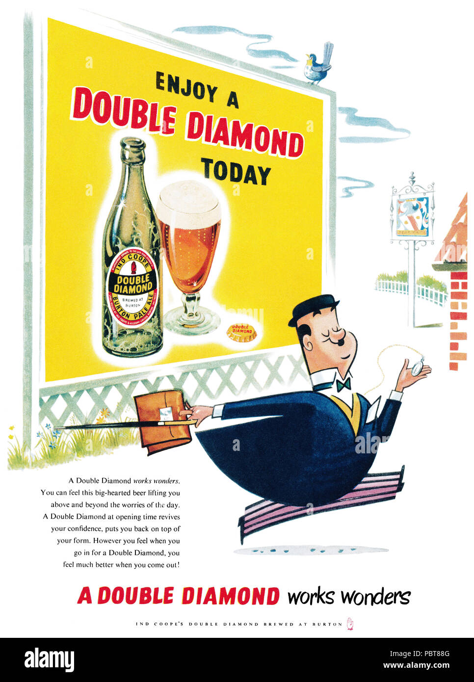1954 British advertisement for Ind Coope Double Diamond Burton pale ale. Stock Photo