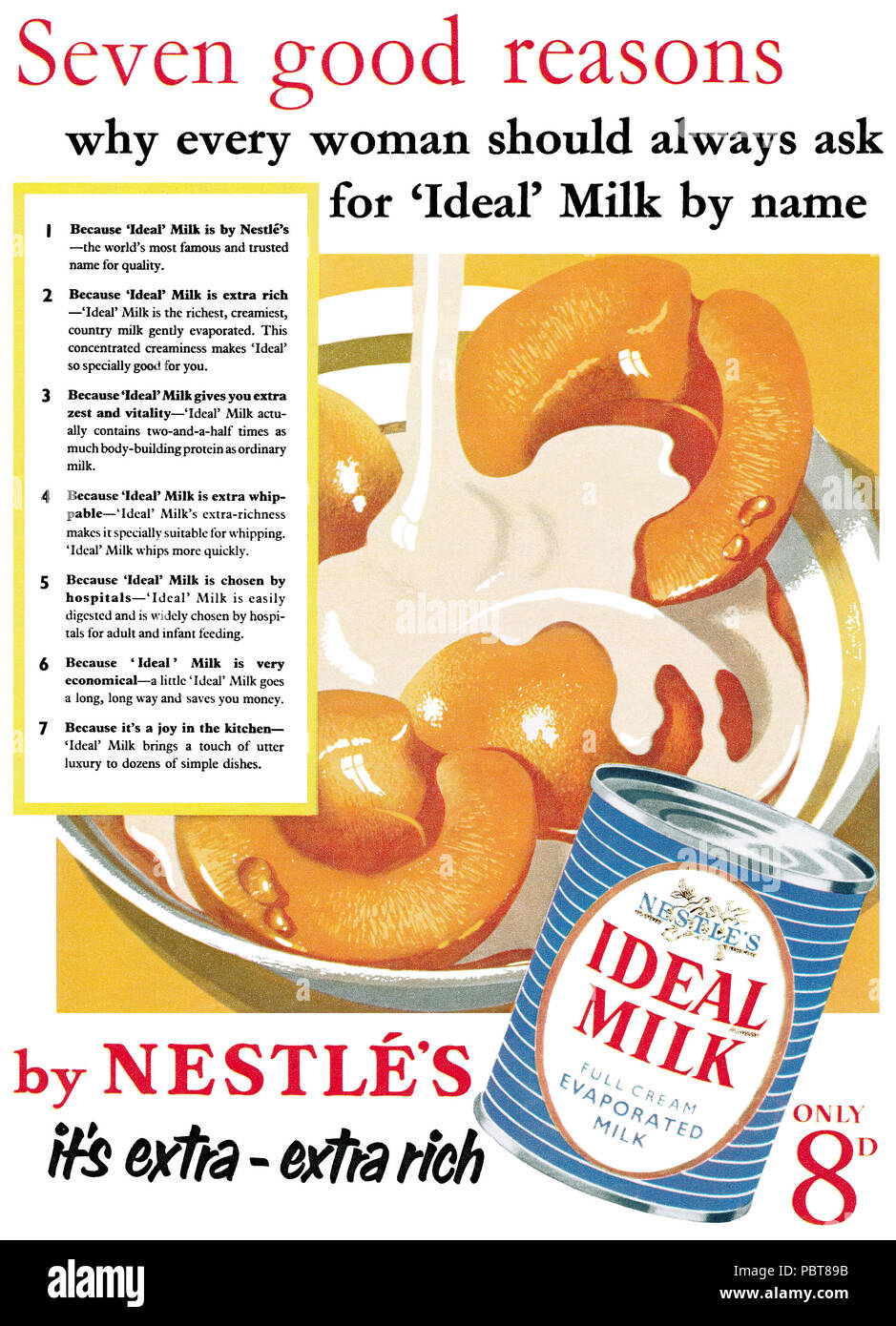 1954 British advertisement for Nestlé's Ideal Milk full cream