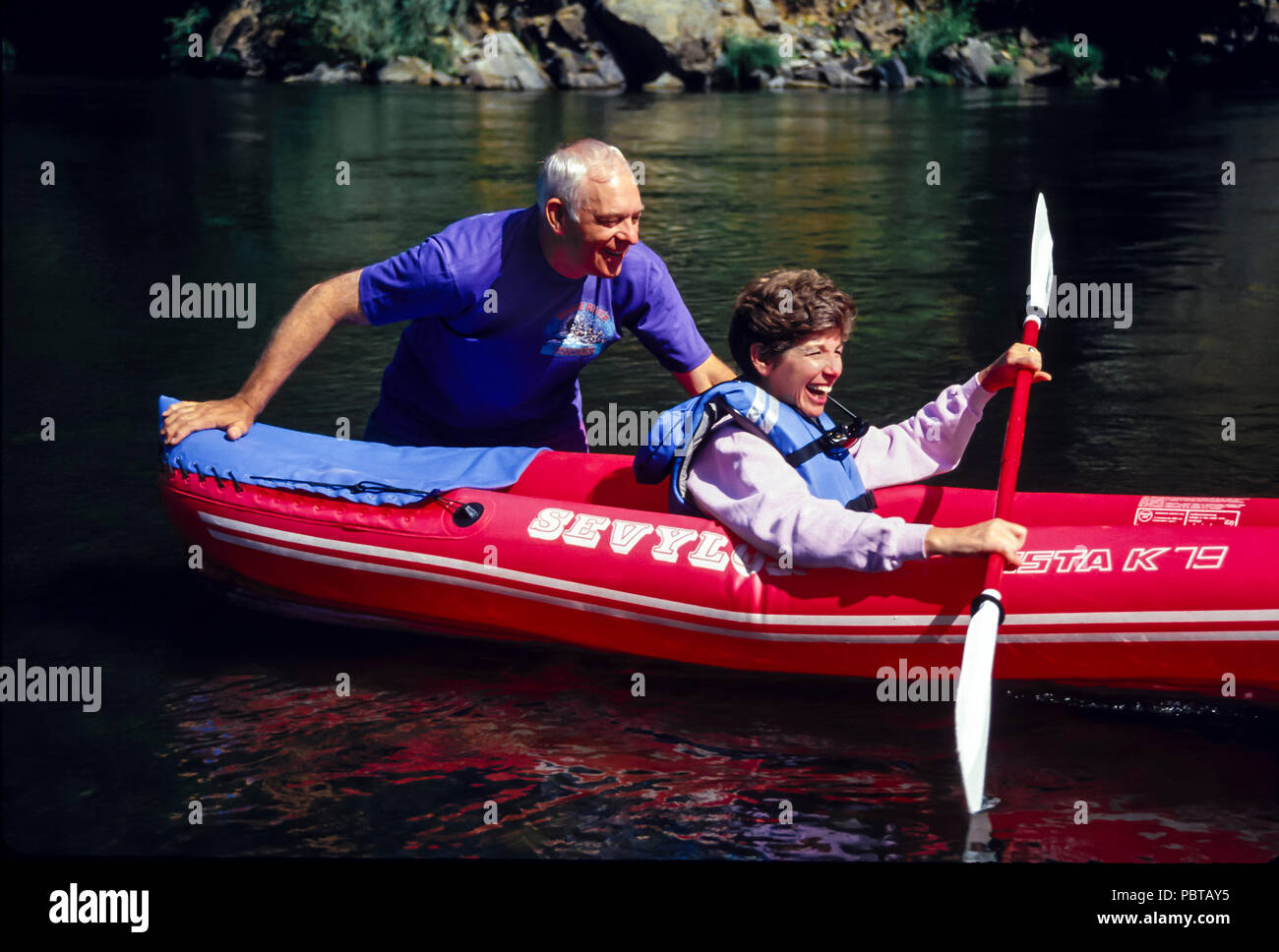 Senior Couple River Rafting in Oregon  MR.    © Myrleen Pearson    .....Ferguson Cate Stock Photo