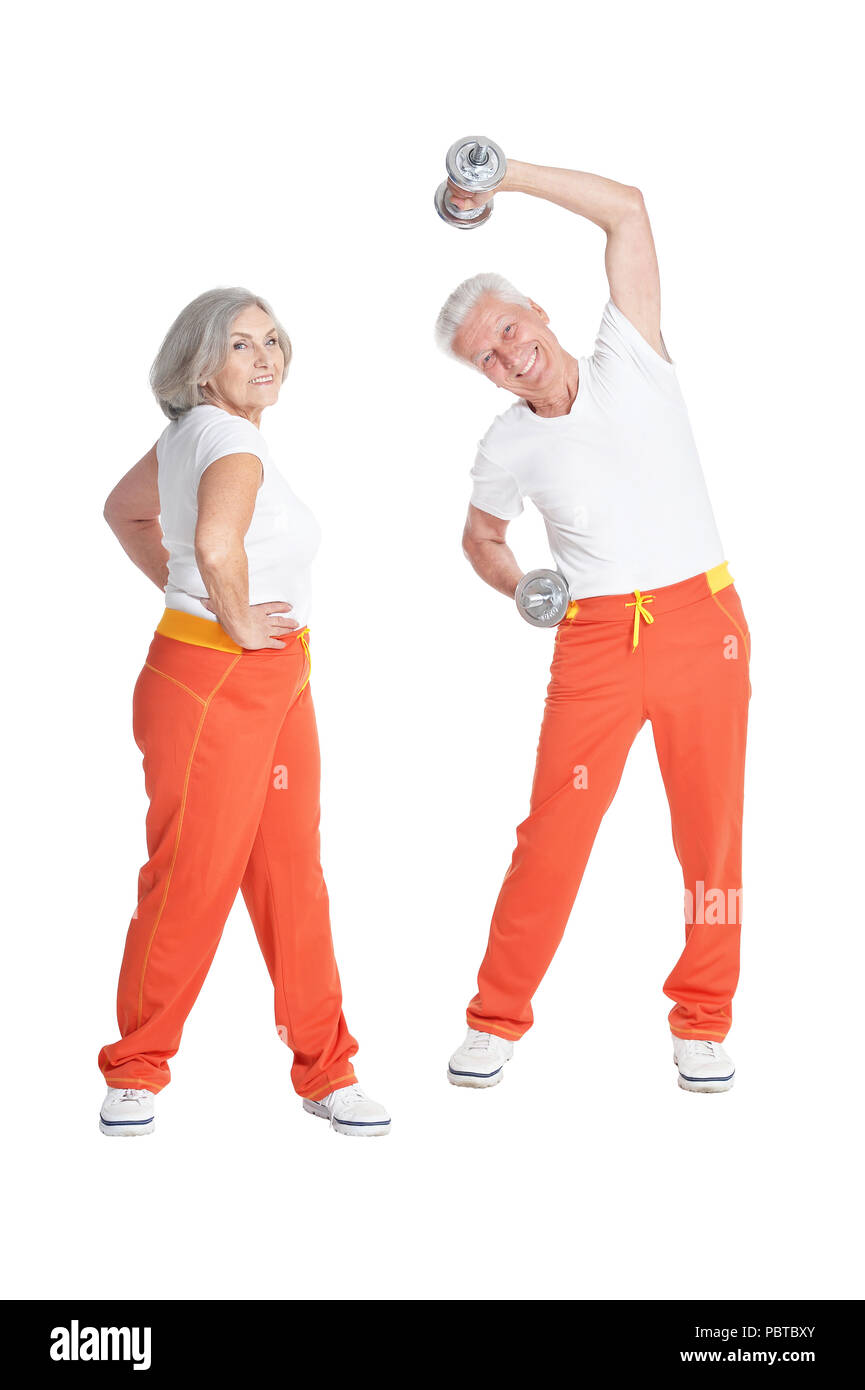 smiling senior couple exercising Stock Photo