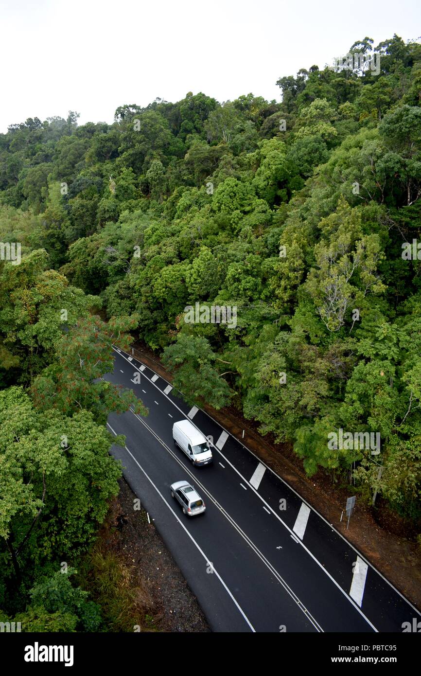 road and car aerial shot Stock Photo