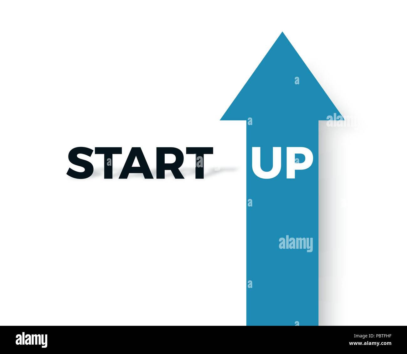 Start up business concept. Text Start with shadow and text Up on blue arrow. Vector illustration Stock Vector